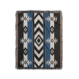 Fika Southwestern Cotton Blend Blanket Throw in Blue, Black and Off-White, full view