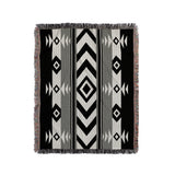 Fika Southwestern Cotton Blend Blanket Throw in Gray, Black and Off-White, full view