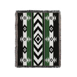 Fika Southwestern Cotton Blend Blanket Throw in Green, Black and Off-White, full view