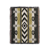 Fika Southwestern Cotton Blend Blanket Throw in Black and Dull Gold, full view