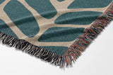 Freda Hand Woven Throw Blanket in Teal and Beige, side view