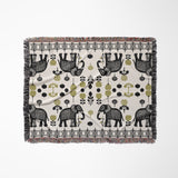 Gardo Elephant Cotton Blend Blanket Throw in Black, Chartreuse and Off-White, full view