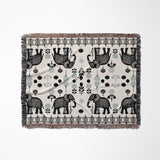 Gardo Elephant Cotton Blend Blanket Throw in Gray, Black and Off-White, full view