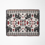 Gardo Elephant Cotton Blend Blanket Throw in Red, Black and Off-White, full view