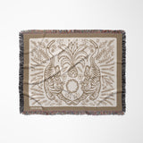Hero Tibetan Tiger Cotton Blend Blanket Throw in Beige and Off-White, full view