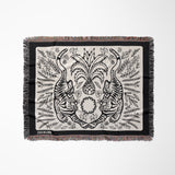 Hero Tibetan Tiger Cotton Blend Blanket Throw in Black and Off-White, full view