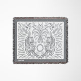 Hero Tibetan Tiger Cotton Blend Blanket Throw in Gray and Off-White, full view