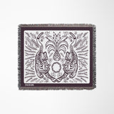 Hero Tibetan Tiger Cotton Blend Blanket Throw in Purple and Off-White, full view