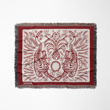 Hero Tibetan Tiger Cotton Blend Blanket Throw in Red and Off-White, full view