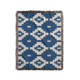 Hinto Southwestern Cotton Blend Blanket Throw in Blue and Off-White, full view