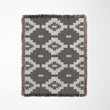 Hinto Southwestern Cotton Blend Blanket Throw in Gray and Off-White, full view