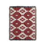 Hinto Southwestern Cotton Blend Blanket Throw in Red and Off-White, full view