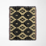 Hinto Southwestern Cotton Blend Blanket Throw in Dull Gold and Off-White, full view