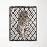 Inky Leopard Cotton Blend Blanket Throw in Beige, Gray and Off-White, full view