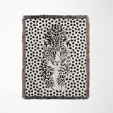 Inky Leopard Cotton Blend Blanket Throw in Black and Off-White, full view