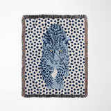Inky Leopard Cotton Blend Blanket Throw in Blue and Off-White, full view