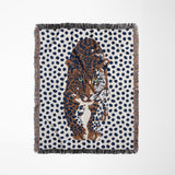 Inky Leopard Cotton Blend Blanket Throw in Blue, Burnt Orange and Off-White, full view