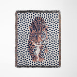 Inky Leopard Cotton Blend Blanket Throw in Blue, Light Pink and Off-White, full view