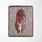 Inky Leopard Cotton Blend Blanket Throw in Pink, Purple and Off-White, full view