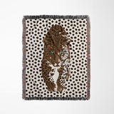 Inky Leopard Cotton Blend Blanket Throw in Black, Rust Brown and Off-White, full view
