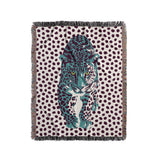 Inky Leopard Cotton Blend Blanket Throw in Teal, Purple and Off-White, full view