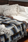 Jansen Cotton Blend Blanket Throw in Navy Blue, on a bed