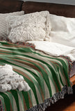 Jordyn Cotton Blend Blanket Throw in Green, draped over a chair