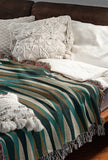 Jordyn Cotton Blend Blanket Throw in Teal, draped over a chair
