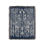 Josu Giraffe Cotton Blend Blanket Throw in Blue and Off-White, full view