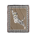 Kat Tiger Cotton Blend Blanket Throw in Beige and Off-White, full view