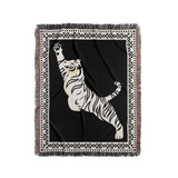 Kat Tiger Cotton Blend Blanket Throw in Black and Off-White, full view
