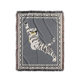 Kat Tiger Cotton Blend Blanket Throw in Gray and Off-White, full view