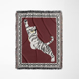 Kat Tiger Cotton Blend Blanket Throw in Red and Off-White, full view