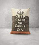 Keep Calm Faux Linen Lumber Pillow in Beige; Black - Size 14x20