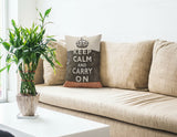 Keep Calm Faux Linen Lumber Pillow in Beige; Black - Size 14x20