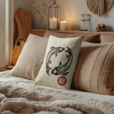 Koi Fish Faux Linen Lumber Pillow in Beige; Black - Size 14x20