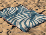 Konga Hand Woven Throw Blanket in Blue and Beige, outdoors