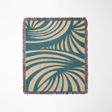 Konga Hand Woven Throw Blanket in Teal and Beige, laid flat