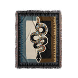Kotu Snake Cotton Blend Blanket Throw in Black, Brown and Blue, full view