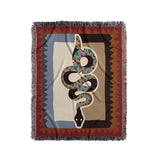 Kotu Snake Cotton Blend Blanket Throw in Red, Brown, Beige and Gray, full view