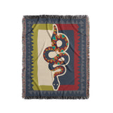 Kotu Snake Cotton Blend Blanket Throw in Red, Green and Blue Gray, full view
