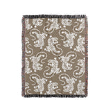 Leonard Tiger Cotton Blend Blanket Throw in Beige and Off-White, full view