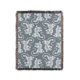 Leonard Tiger Cotton Blend Blanket Throw in Blue Gray and Off-White, full view