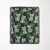 Leonard Tiger Cotton Blend Blanket Throw in Green and Off-White, full view