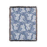 Leonard Tiger Cotton Blend Blanket Throw in Light Blue and Off-White, full view