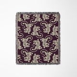 Leonard Tiger Cotton Blend Blanket Throw in Purple and Off-White, full view