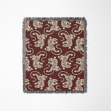 Leonard Tiger Cotton Blend Blanket Throw in Red and Off-White, full view