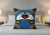 Love You Hand Sign  Square Throw Pillow in Blue - Size 20x20