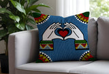 Love You Hand Sign  Square Throw Pillow in Blue - Size 20x20