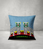 Folksy Leopard  Square Throw Pillow in Blue - Size 18x18